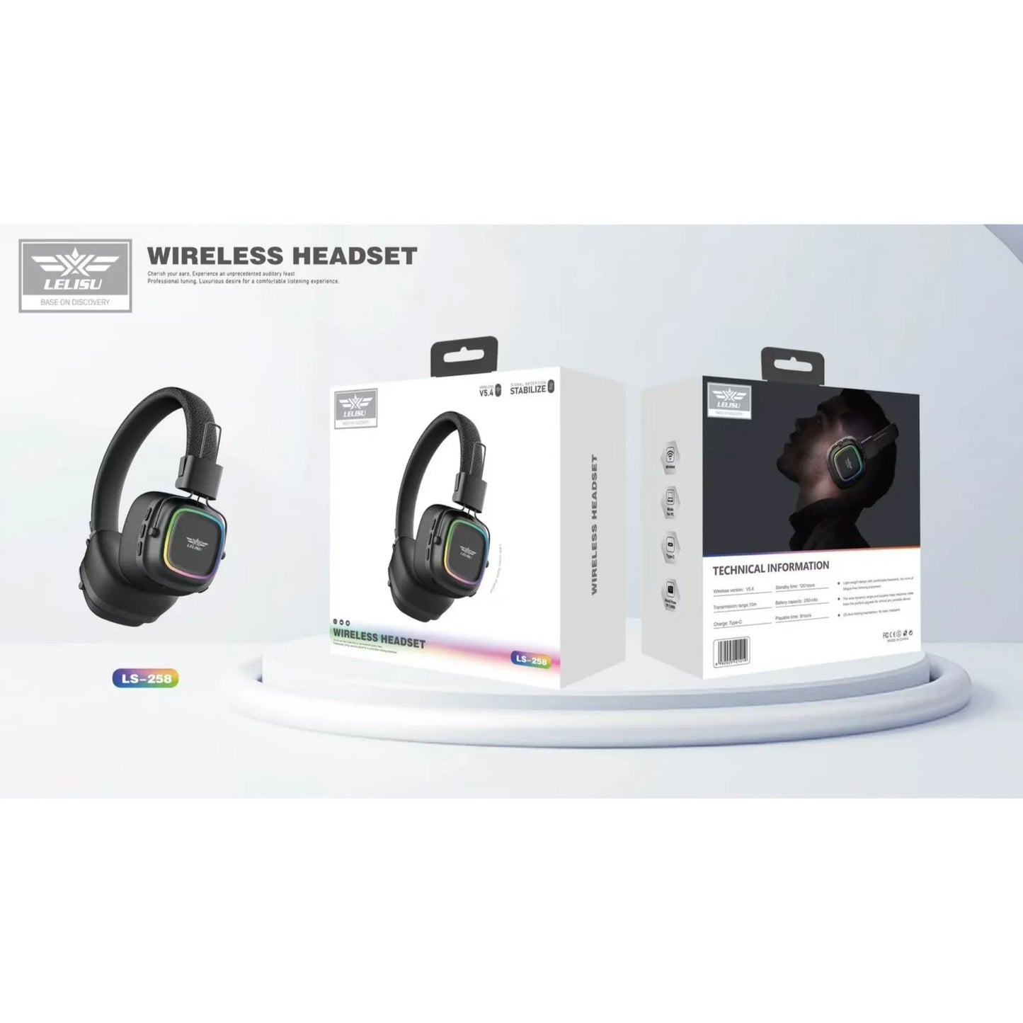 Lelisu LS-258 Wireless Bluetooth Headphones with LED Lights