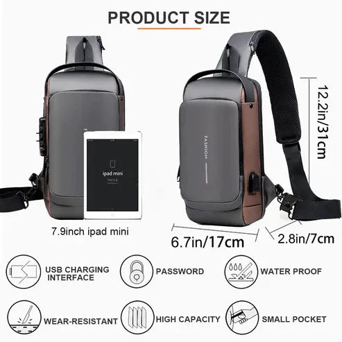 Men's Anti-Theft Chest Bag with Password Lock & WaterProof