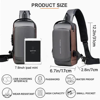 Men's Anti-Theft Chest Bag with Password Lock & WaterProof